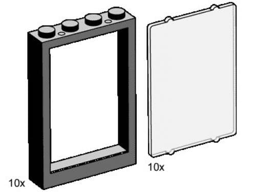 1 x 4 x 5 Black Window Frames with Clear Panes LEGO set (#3448-1)