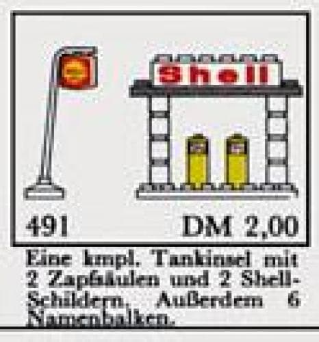 Shell Station Brick and Sign, 6 Named Beams LEGO set (#491-2, 1966)