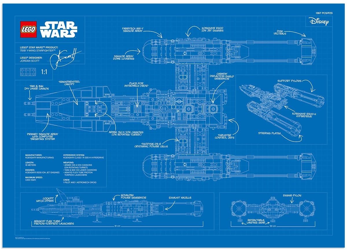 UCS Y-Wing Blueprint Poster LEGO Posters and Art Prints set (#5005624-1, 2018)