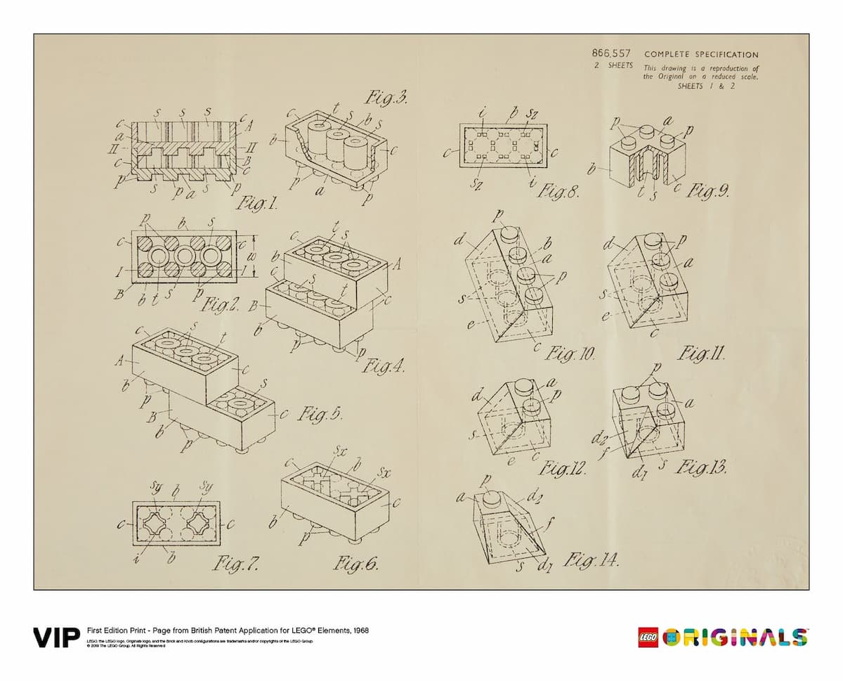 1st Edition Print British Patent, 1968 LEGO set (#5006004-1)