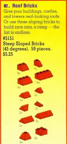 Roof Bricks, Red, 45 Degrees LEGO set (#5151-1)