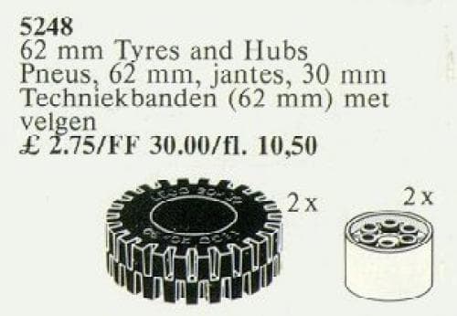 62 mm Tires and Hubs / 62 mm Tyres and Hubs LEGO set (#5248-1)