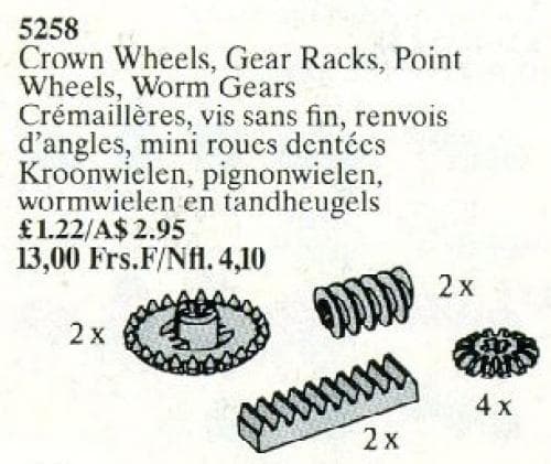 Crown Wheels, Gear Racks, Point Wheels, Worm Gears LEGO set (#5258-1)