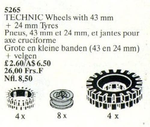 Large Tires and Wheels / TECHNIC Wheels with 43 mm + 24 mm Tyres LEGO set (#5265-1)