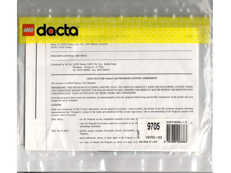 Control Lab Software - DOS/Windows LEGO set (#9705-1)