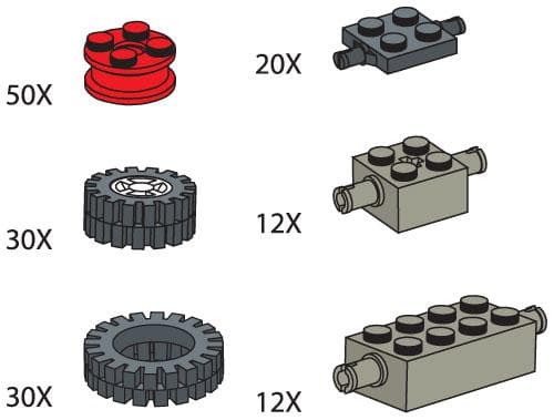 Wheels (Tires hubs axle plates and bricks) LEGO set (#970684-1)