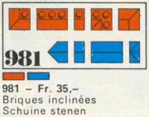 34 sloping profile bricks, including profile peak bricks, Red LEGO set (#981-1)