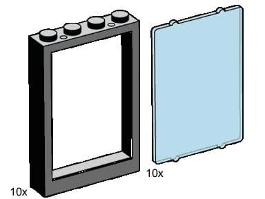 1 x 4 x 5 Black Window Frames, Transparent Blue Panes LEGO set (#B001-1)