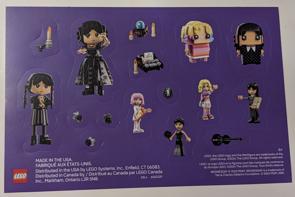 Wednesday Sticker Sheet LEGO Gear set (#6550329-1, 2025)